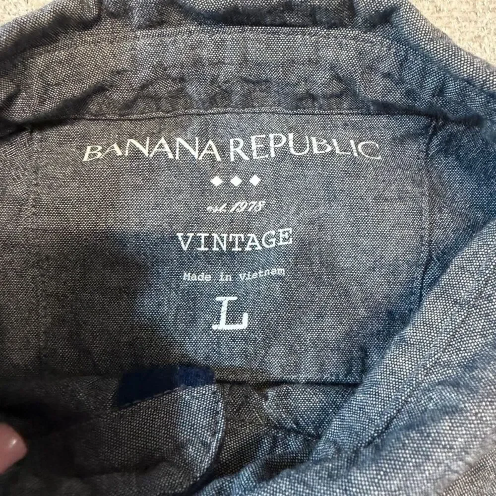 Banana Republic men’s large L color block blue denim Polo shirt cotton